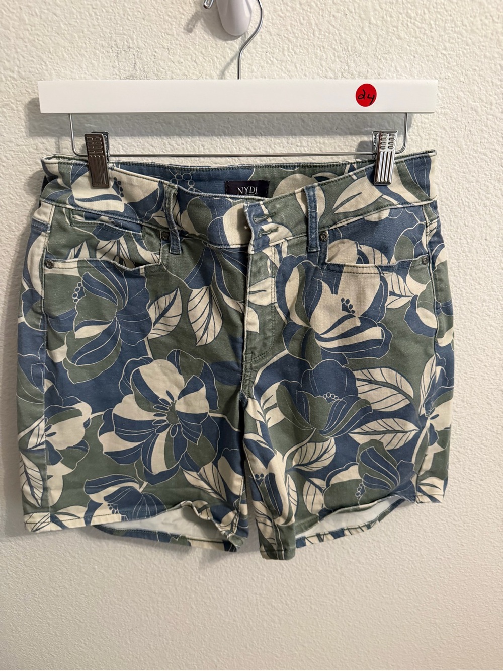 NYDJ Blue, Green & Cream Floral Bermuda Shorts